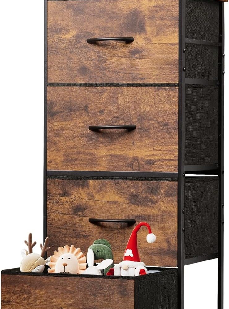 Dresser with 4 Drawers, Fabric Storage Tower